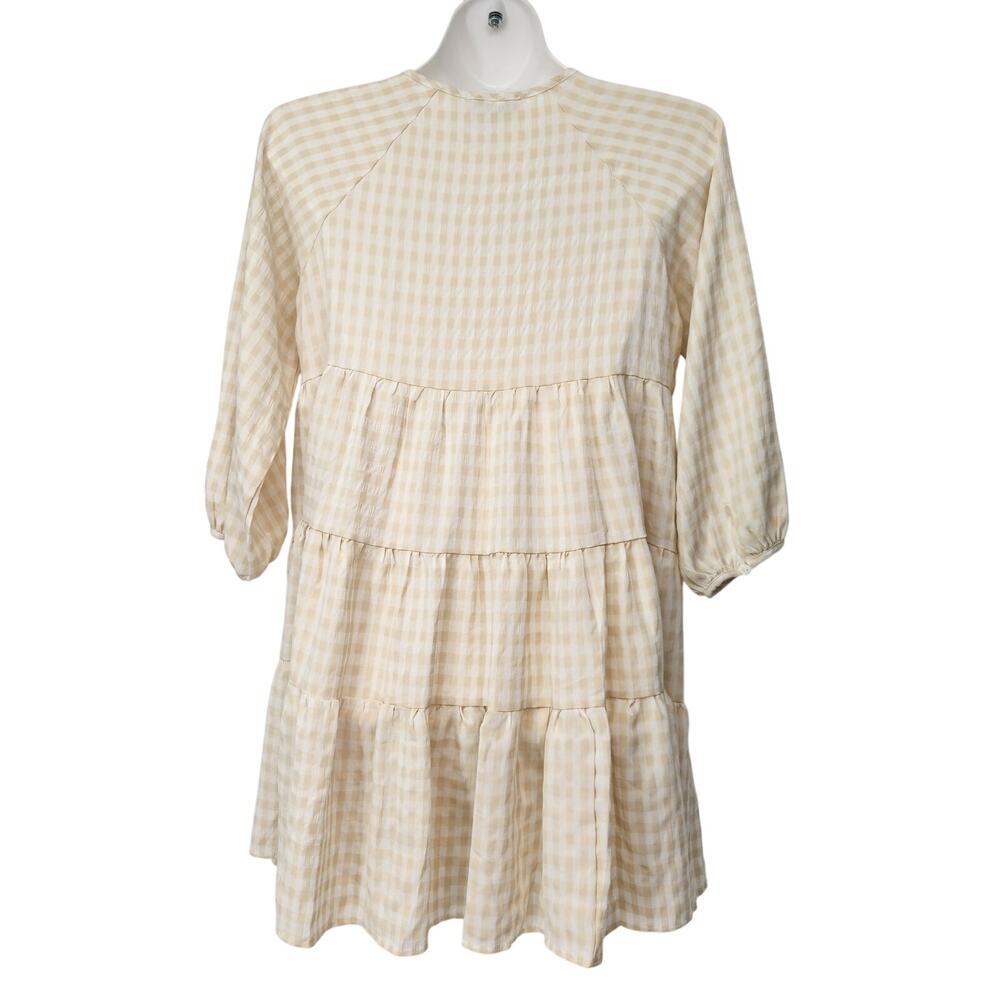NWT Petal & Pup White Cream Gingham Cottage Farmcore Tiered Mini Dress Women 4 - Picture 12 of 12